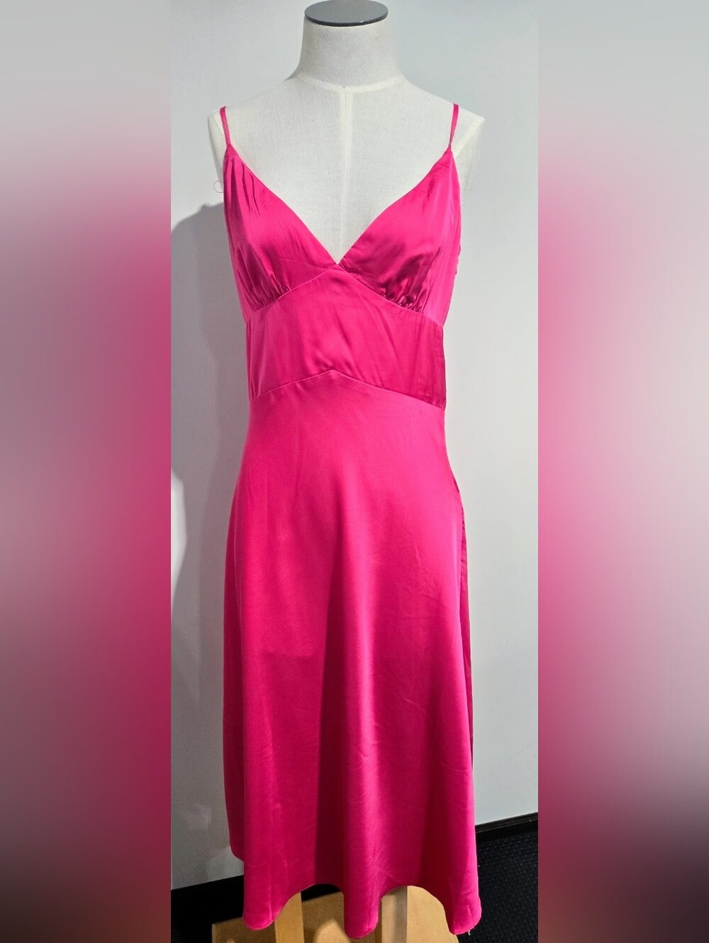 Hello Molly Fuchsia Satin Slip Dress with V-Neck